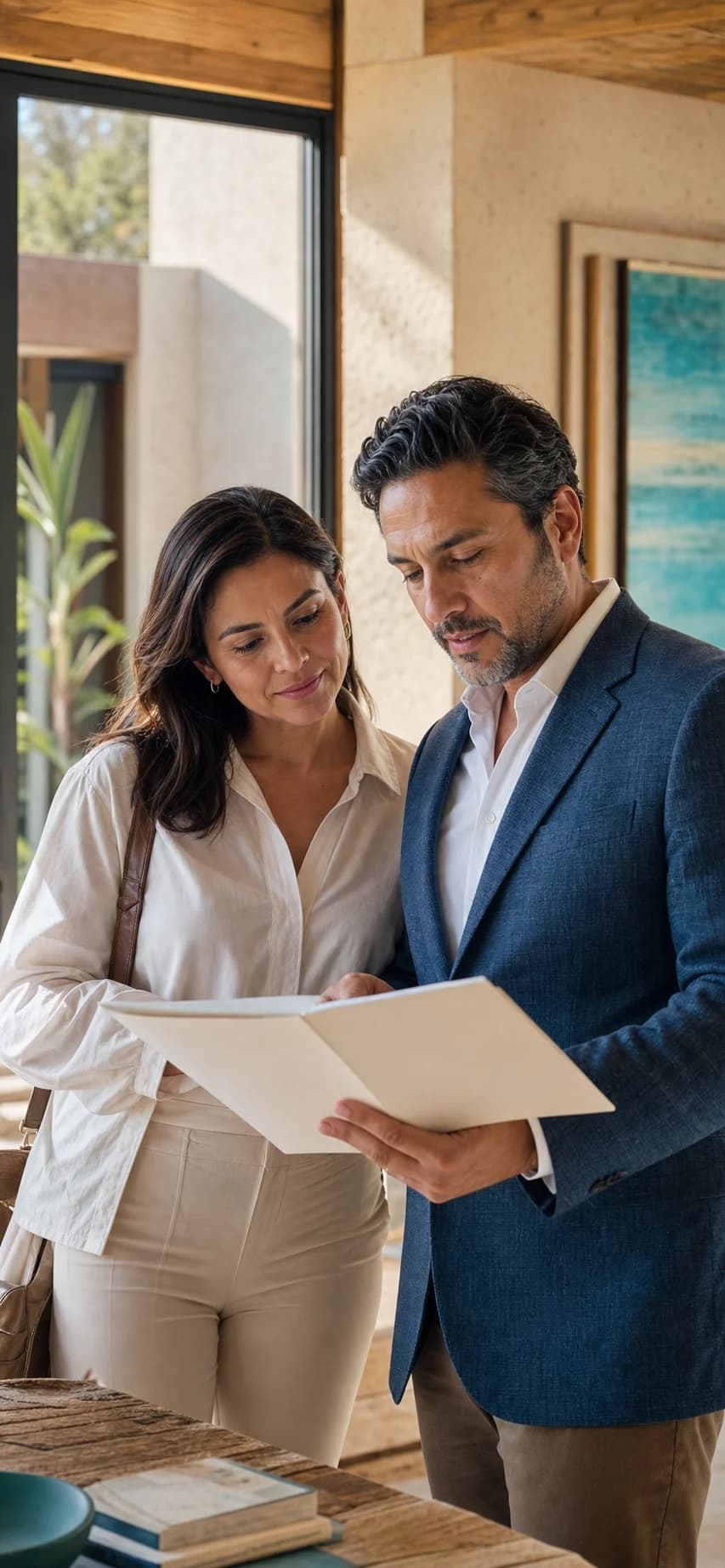 Asesor financiero revisando un plan de crédito con una clienta